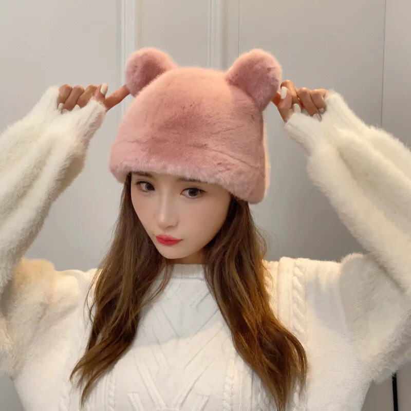 Bear Fur Woolen Cap (Assorted Colour)