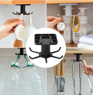360 Degrees Rotated Kitchen Hooks Self Adhesive 6 Hooks