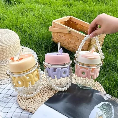 Pearl glass with straw (Assorted Colour)