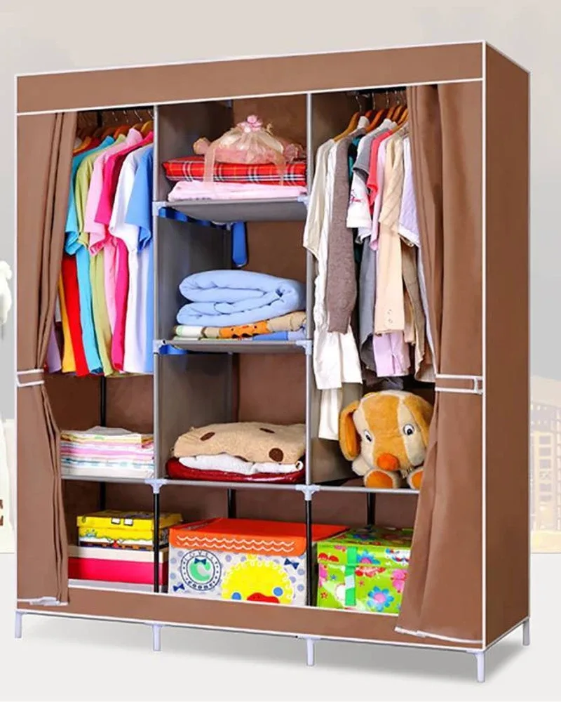 Non-Woven Cloth Wardrobe Folding Portable Clothing Cabinet (Assorted Colour)