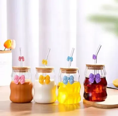 Bow Bubble Cup with Lid 500ml (Assorted Colour)