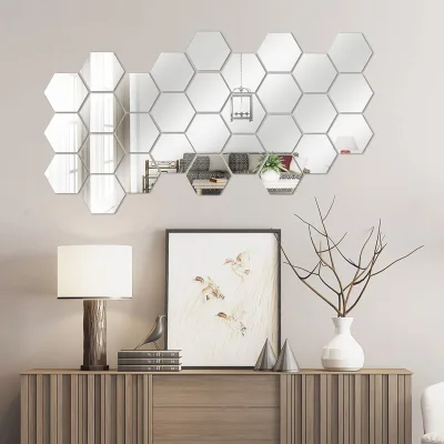 12pcs Hexagon Mirror Sticker (silver)